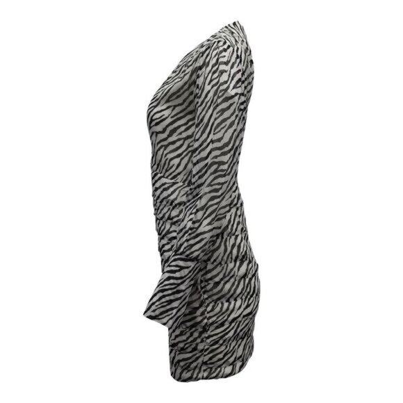 NWT Maje Zebra-Print Mini Dress, Ruched Detail , Size: 34 French/XS - Picture 4 of 8
